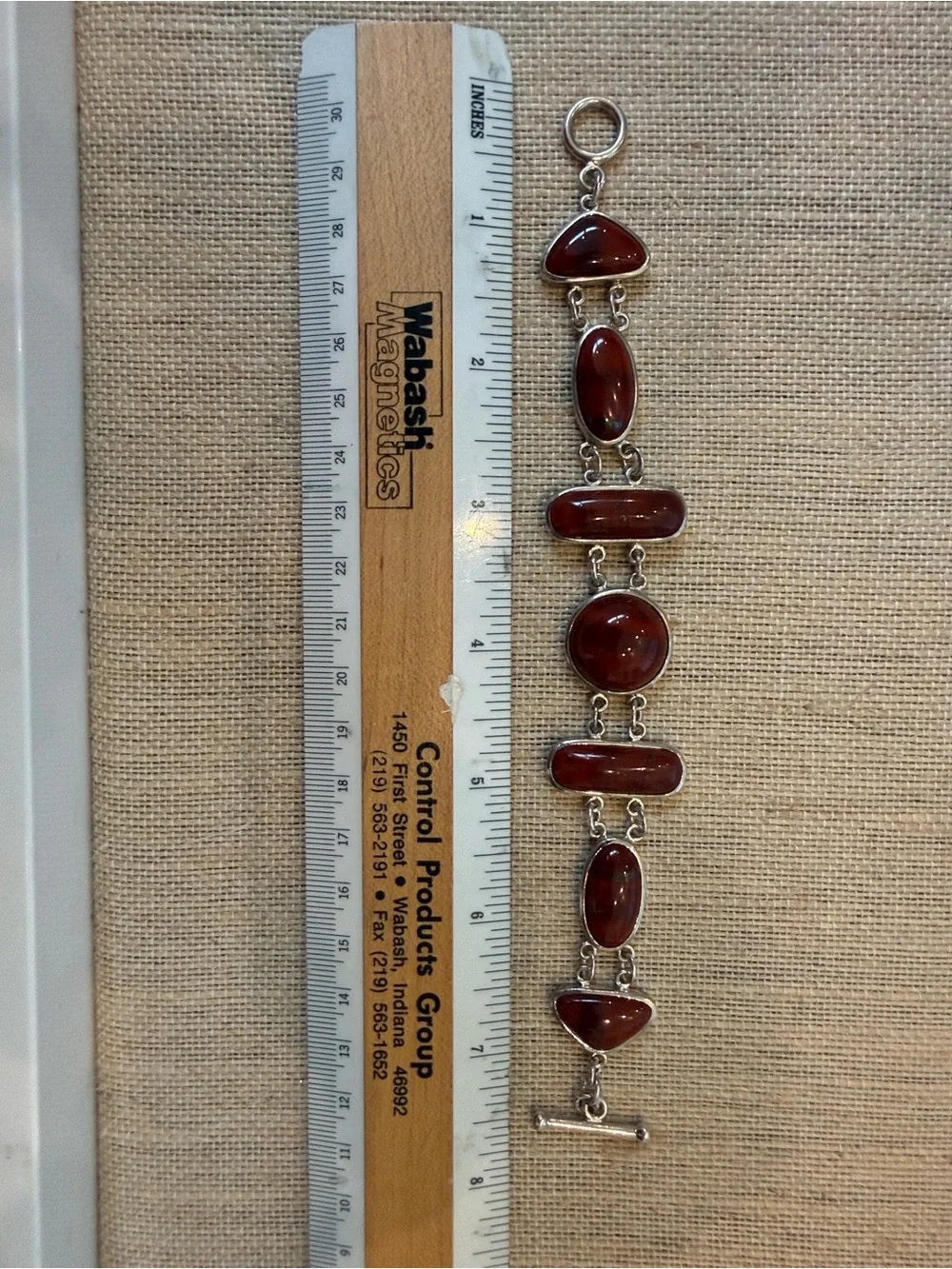 Artisan Red Jasper Cabochon Gemstone Link Bracelet In Sterling Silver